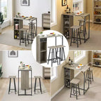 3-Piece Small Bar Table and Chairs Set  Space Saving Pub Table with Storage Drawer & Shelf, Retro