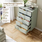 TROPOW Green Dresser, Modern 5 Drawer Dresser for Bedroom with Gold Handle and Large Drawer, Wood Double Chest of Drawers,Green
