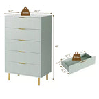 TROPOW Green Dresser, Modern 5 Drawer Dresser for Bedroom with Gold Handle and Large Drawer, Wood Double Chest of Drawers,Green