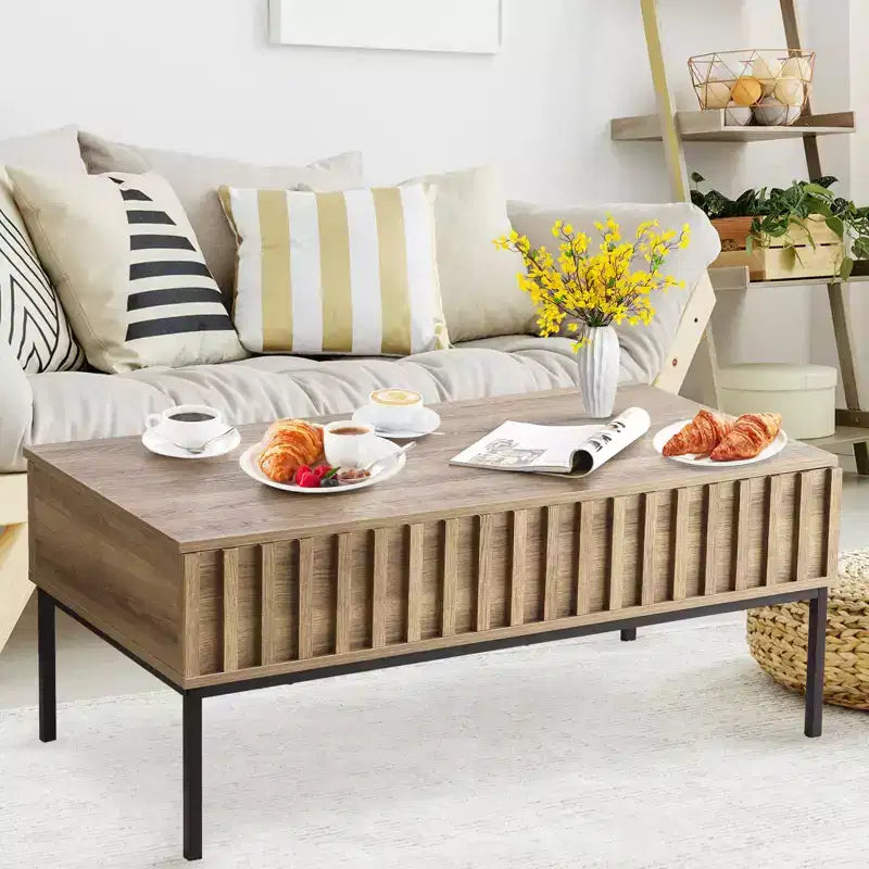 Lift Top Coffee Table, Mid Century Modern Coffee Table, Farmhouse Wooden Coffee Table with Hidden Storage Compartment, Rustic Center Table