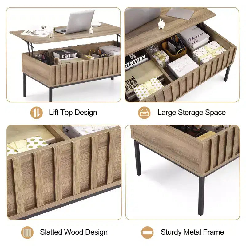 Lift Top Coffee Table, Mid Century Modern Coffee Table, Farmhouse Wooden Coffee Table with Hidden Storage Compartment, Rustic Center Table