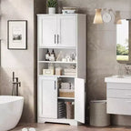 Acekool 67 Inch Tall Storage Cabinet with Adjustable Shelves, Modern Bathroom Linen Tower with Doors and Open Shelves, White