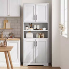 Acekool 67 Inch Tall Storage Cabinet with Adjustable Shelves, Modern Bathroom Linen Tower with Doors and Open Shelves, White