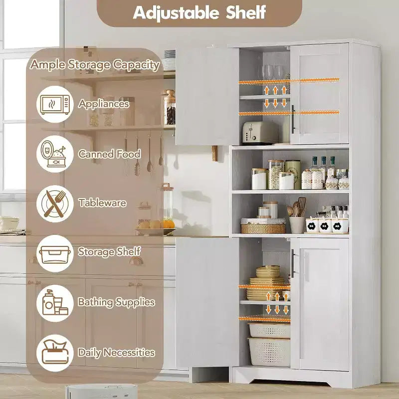 Acekool 67 Inch Tall Storage Cabinet with Adjustable Shelves, Modern Bathroom Linen Tower with Doors and Open Shelves, White
