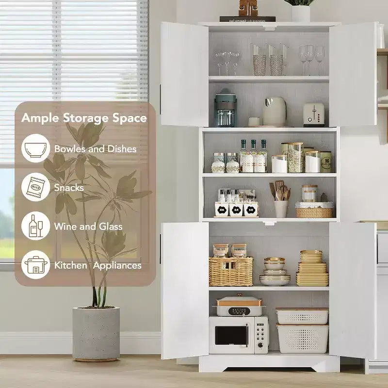 Acekool 67 Inch Tall Storage Cabinet with Adjustable Shelves, Modern Bathroom Linen Tower with Doors and Open Shelves, White