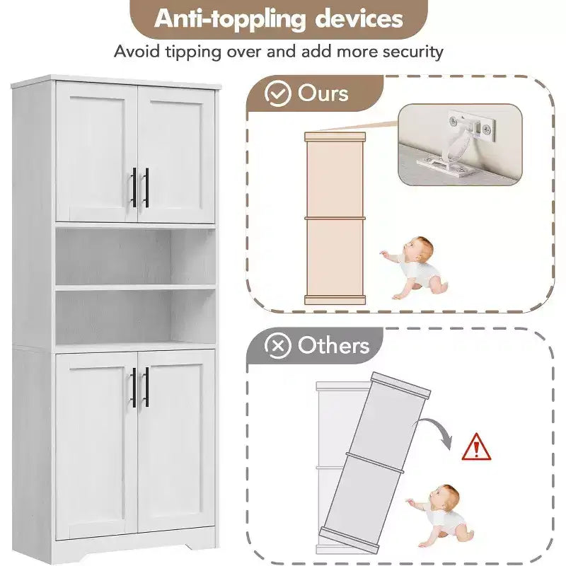 Acekool 67 Inch Tall Storage Cabinet with Adjustable Shelves, Modern Bathroom Linen Tower with Doors and Open Shelves, White