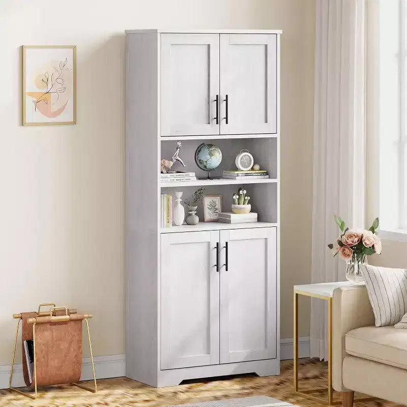 Acekool 67 Inch Tall Storage Cabinet with Adjustable Shelves, Modern Bathroom Linen Tower with Doors and Open Shelves, White