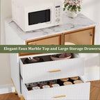 Fluted Storage Cabinet with Glass Door and 2 Drawers, Modern Display Storage Cabinet, Kitchen Pantry with Adjustable Shelves for Collectibles