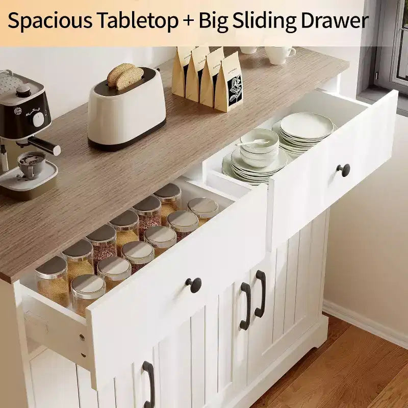 42.5 Farmhouse Buffet Cabinet - Storage Sideboard with Drawers & Adjustable Shelf for Dining Room