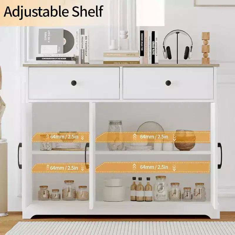 42.5 Farmhouse Buffet Cabinet - Storage Sideboard with Drawers & Adjustable Shelf for Dining Room