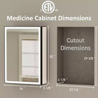 Bathroom Medicine Cabinet with LED Mirror, Surface or Recessed Mount, Dimmable Light, Anti-Fog, Adjustable Shelving