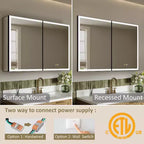 Bathroom Medicine Cabinet with LED Mirror, Surface or Recessed Mount, Dimmable Light, Anti-Fog, Adjustable Shelving