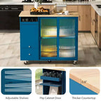 TROPOW Rolling Kitchen Island Cart with LED Light, Adjustable Shelf Kitchen Island Table with Storage 2 Drawers, Island on Wheels