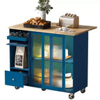 TROPOW Rolling Kitchen Island Cart with LED Light, Adjustable Shelf Kitchen Island Table with Storage 2 Drawers, Island on Wheels