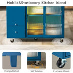 TROPOW Rolling Kitchen Island Cart with LED Light, Adjustable Shelf Kitchen Island Table with Storage 2 Drawers, Island on Wheels