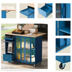 TROPOW Rolling Kitchen Island Cart with LED Light, Adjustable Shelf Kitchen Island Table with Storage 2 Drawers, Island on Wheels