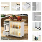 TROPOW Rolling Kitchen Island Cart with LED Light, Adjustable Shelf Kitchen Island Table with Storage 2 Drawers, Island on Wheels