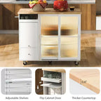 TROPOW Rolling Kitchen Island Cart with LED Light, Adjustable Shelf Kitchen Island Table with Storage 2 Drawers, Island on Wheels