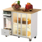 TROPOW Rolling Kitchen Island Cart with LED Light, Adjustable Shelf Kitchen Island Table with Storage 2 Drawers, Island on Wheels