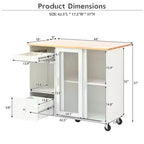 TROPOW Rolling Kitchen Island Cart with LED Light, Adjustable Shelf Kitchen Island Table with Storage 2 Drawers, Island on Wheels
