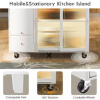 TROPOW Rolling Kitchen Island Cart with LED Light, Adjustable Shelf Kitchen Island Table with Storage 2 Drawers, Island on Wheels