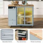 TROPOW Rolling Kitchen Island Cart with LED Light, Adjustable Shelf Kitchen Island Table with Storage 2 Drawers, Island on Wheels