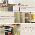 TROPOW Rolling Kitchen Island Cart with LED Light, Adjustable Shelf Kitchen Island Table with Storage 2 Drawers, Island on Wheels