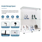 MAYEERTY Tempered Glass Display Cabinet Wine Storage File Cabinet Bluetooth Light Strip Lockable Swivel Casters Living Room Bedroom Office White