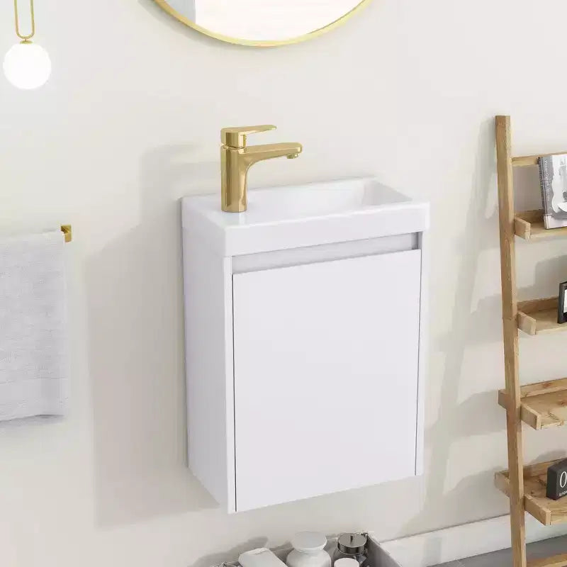 TROPOW 16 Bathroom Vanity with Sink Combo, Vanity Cabinet with Soft-Close Doors, Wall Bathroom Cabinet Floating Vanity Sink for Small Space