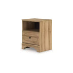 Signature Design by Ashley Bestmere One Drawer Nightstand - Warm Brown Oak Grain Finish, USB-A & USB-C Charging, Open Shelf Storage