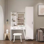 Karl Home White Makeup Vanity Table and Slim Armoire Wardrobe Set