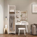 Karl Home White Makeup Vanity Table and Slim Armoire Wardrobe Set