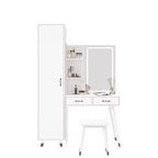 Karl Home White Makeup Vanity Table and Slim Armoire Wardrobe Set