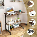 Rolling & Height Adjustable P2 15MM PB Wood& Steel Computer Desk Laptop Side Table End Table with with Charging Station, 2 USB Ports and Outlets-Brown