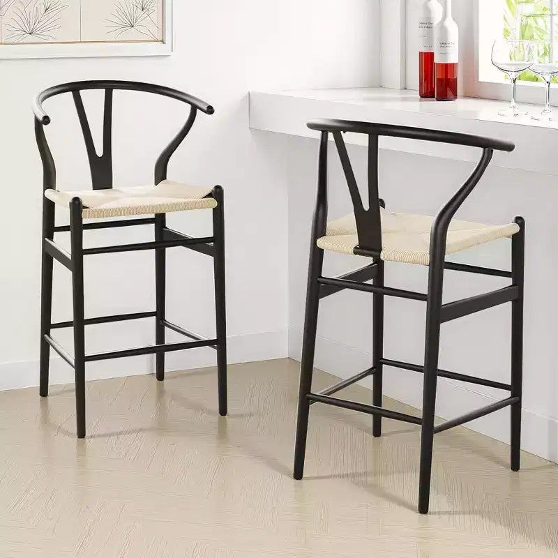 MAYEERTY Sgabello da bar Wishbone Weave completamente assemblato, beige, moderno e robusto per isola cucina