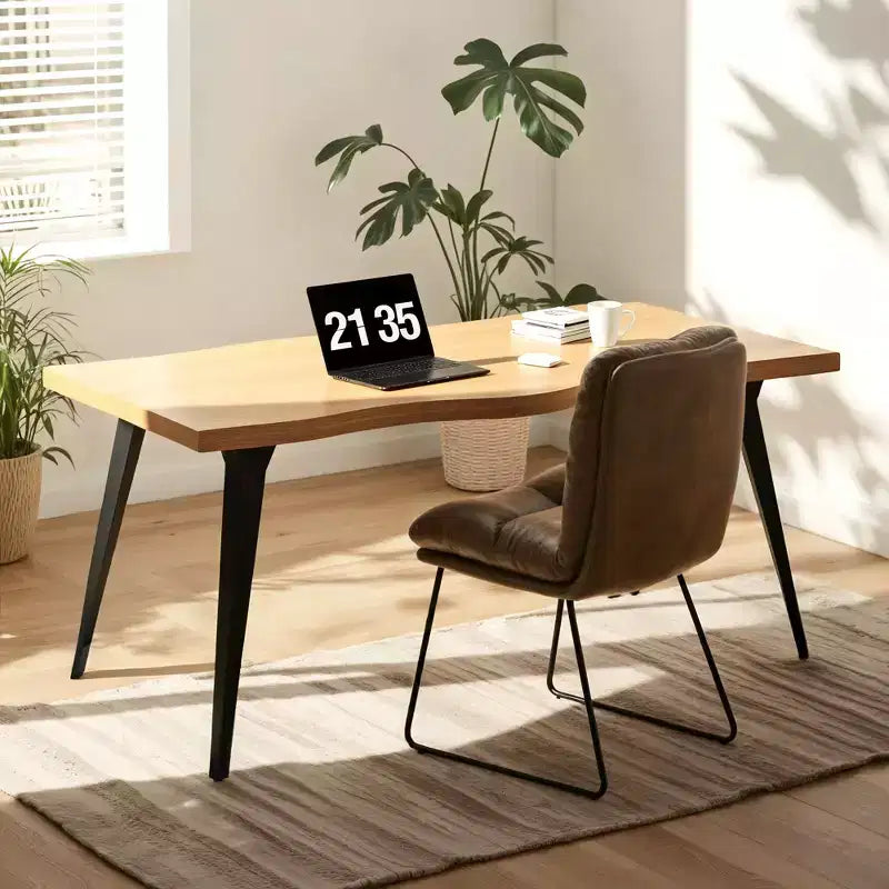 Tavolo da pranzo rettangolare Homy Casa 63 per 6 persone, tavolo moderno effetto legno con gambe in metallo nero