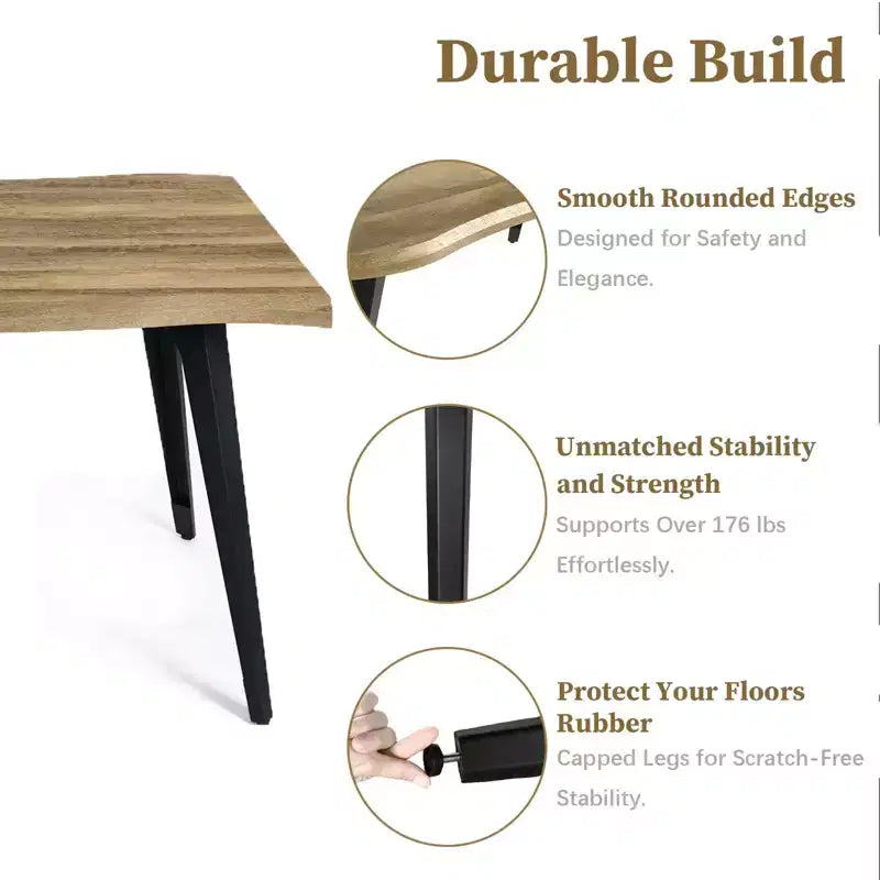 Tavolo da pranzo rettangolare Homy Casa 63 per 6 persone, tavolo moderno effetto legno con gambe in metallo nero