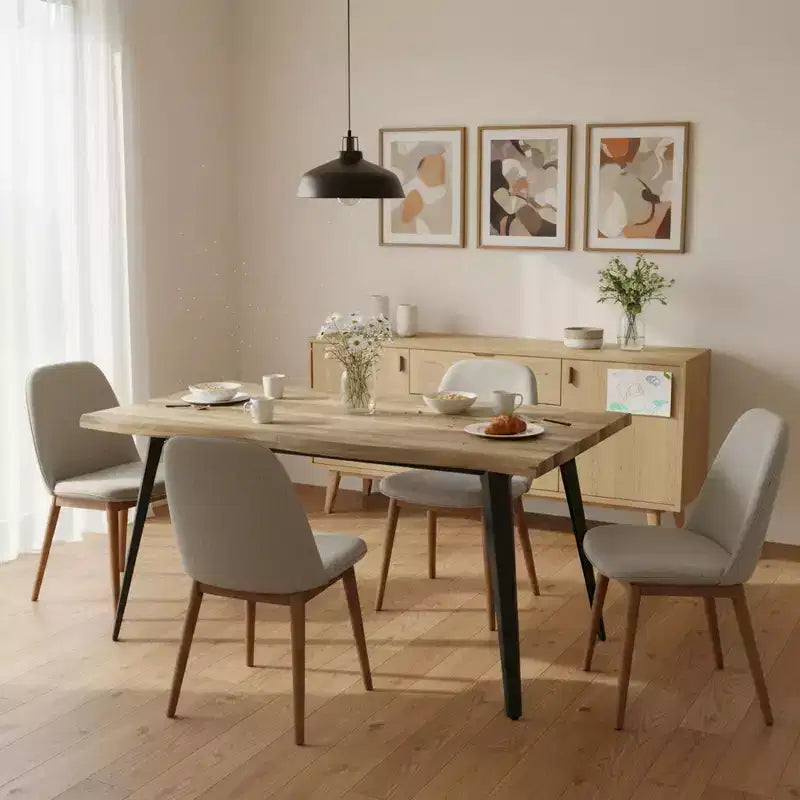 Tavolo da pranzo rettangolare Homy Casa 63 per 6 persone, tavolo moderno effetto legno con gambe in metallo nero