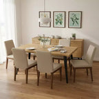 Tavolo da pranzo rettangolare Homy Casa 63 per 6 persone, tavolo moderno effetto legno con gambe in metallo nero
