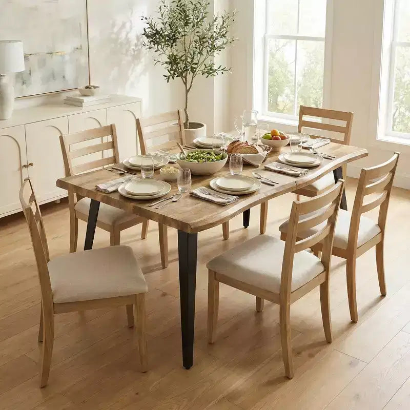Homy Casa 63 Rectangular Dining Table for 6, Modern Wood Look Table with Black Metal Legs