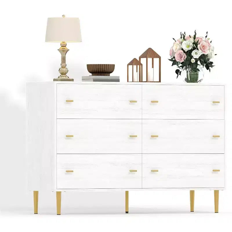 Comò a 6 cassetti Farmhouse da 47,2 pollici, cassettiera rustica in legno con cassetti grandi e maniglie a barra per camera da letto, soggiorno, corridoio
