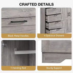 Cassettiera in legno da 43,3 H con armadio contenitore, armadio guardaroba con 4 cassetti e 2 ante
