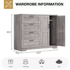 Cassettiera in legno da 43,3 H con armadio contenitore, armadio guardaroba con 4 cassetti e 2 ante