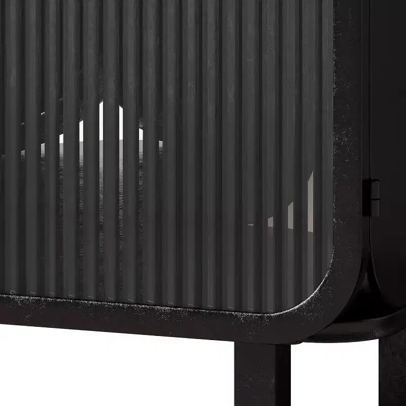 Madia moderna a due ante in vetro con ripiani a tre livelli 28.35 Top unico in legno di abete per ingresso casa, colore nero