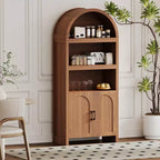 71 Inch Tall Bookcase Arched Cabinet, Modern 5 Tier Bookshelf, with Fluted Doors & Open Display Shelves, for Office Dining Living Room