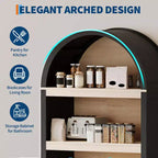 71 Inch Tall Bookcase Arched Cabinet, Modern 5 Tier Bookshelf, with Fluted Doors & Open Display Shelves, for Office Dining Living Room
