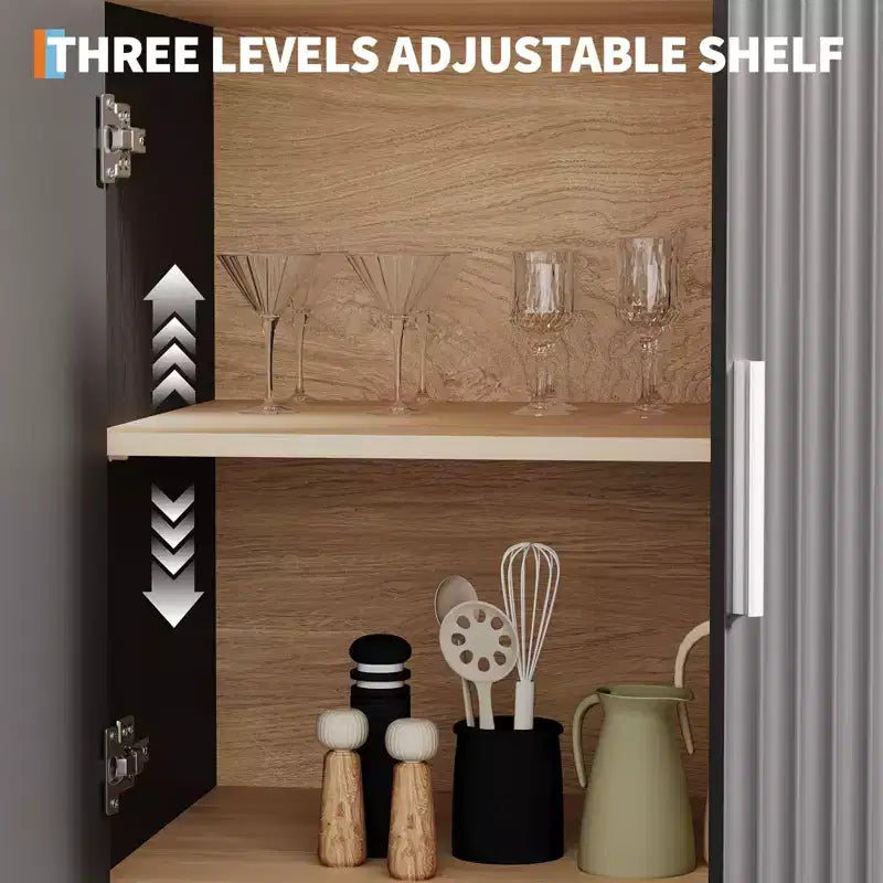 71 Inch Tall Bookcase Arched Cabinet, Modern 5 Tier Bookshelf, with Fluted Doors & Open Display Shelves, for Office Dining Living Room
