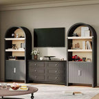 71 Inch Tall Bookcase Arched Cabinet, Modern 5 Tier Bookshelf, with Fluted Doors & Open Display Shelves, for Office Dining Living Room