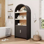 71 Inch Tall Bookcase Arched Cabinet, Modern 5 Tier Bookshelf, with Fluted Doors & Open Display Shelves, for Office Dining Living Room
