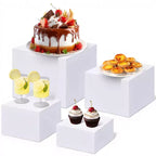 4PCS Acrylic Buffet Risers, Food Display Stand Shelf with Hollow Bottoms, Cube Display Nesting for Catering Dessert Collectibles Jewelry Figures Show